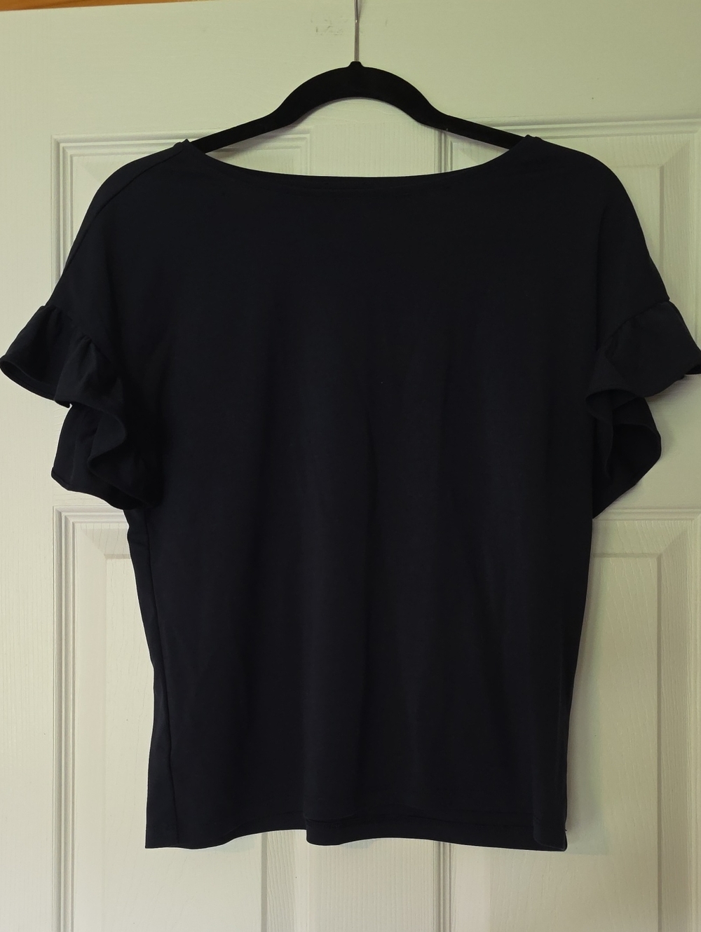 Navy Ruffle-Sleeve Short-Sleeve Top